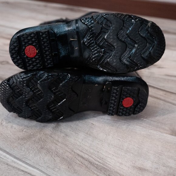 HUNTER Women Field Huntress Black Gloss Rubber Knee High Tall Rain Boots Sz 6 - Picture 5 of 7